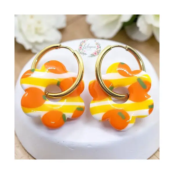 Boucles d'oreilles créoles interchangeables "orange"