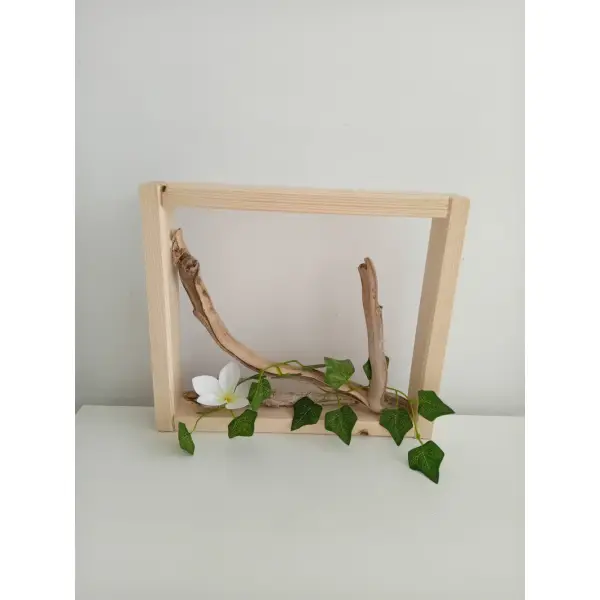 Grand cadre mural florale avec sculpture en bois bois flotté 30x26cm