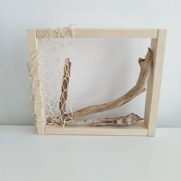 Grand cadre mural marin avec sculpture en bois bois flotté 30x26cm