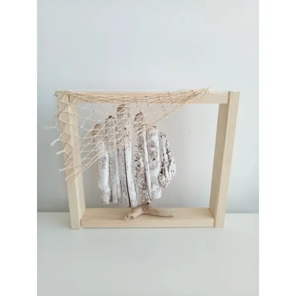 Grand cadre mural avec poisson en bois flotté 31x27 cm