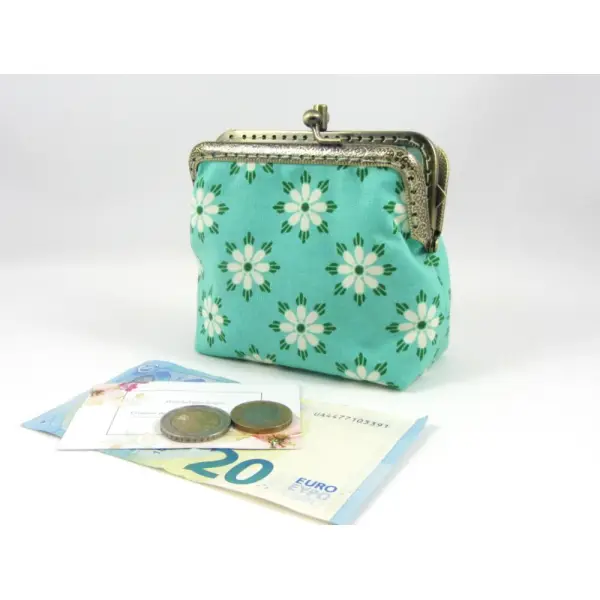 Porte monnaie à double compartiments fleurs blanches