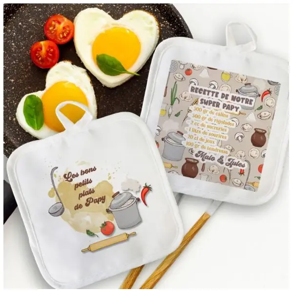 Duo de maniques personnalisées de cuisine pour Super Papy / papa / parrain