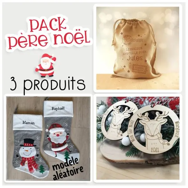 Pack Père Noël personnalisé - Hotte - chaussette - décoration