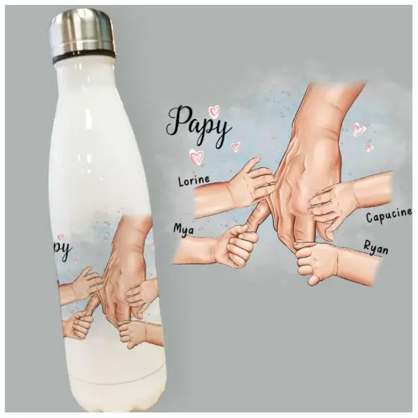 Bouteille isotherme Papy et mains des petits enfants