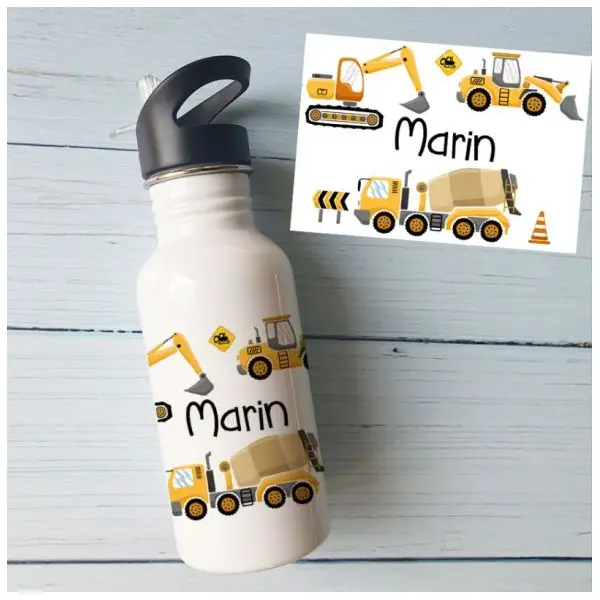 Gourde ou bouteille personnalisée pour enfant Chantier camion toupie