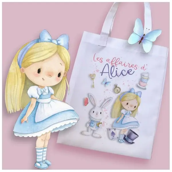 Tote bag enfant personnalisé Alice aux pays des merveilles