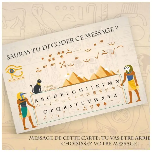 ***A IMPRIMER*** Carte personnalisable "Sauras tu décoder ce message ?" Egypte