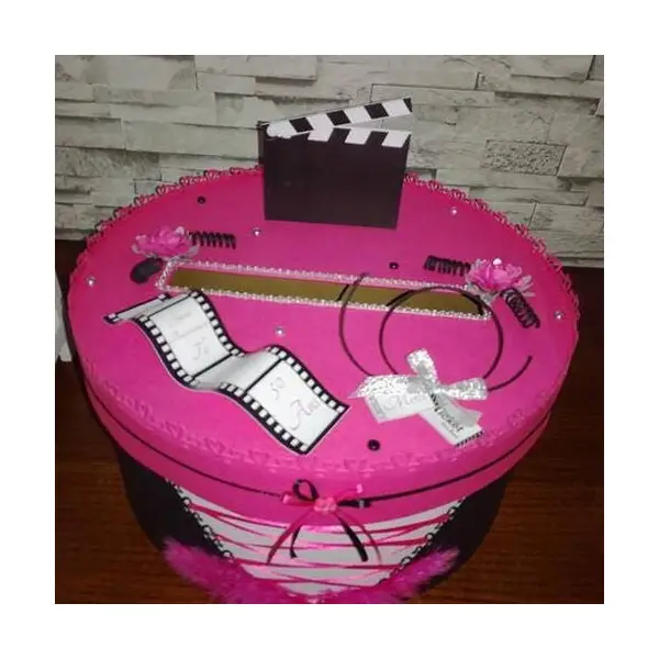 Urne ronde pour mariage , anniversaire thème cinéma , avec personnalisation