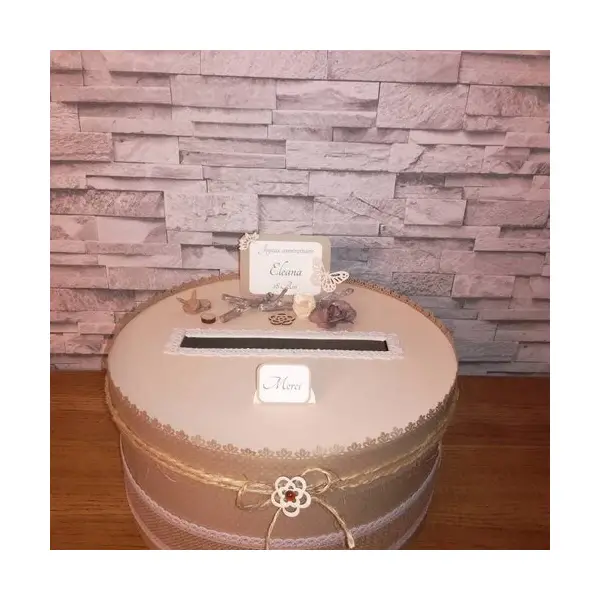 Urne ronde pour mariage , baptême , anniversaire thème champêtre chic
