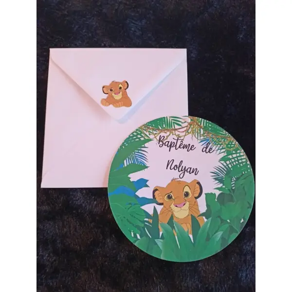 Jungle/ roi lion faire part pour baptême ou anniversaire