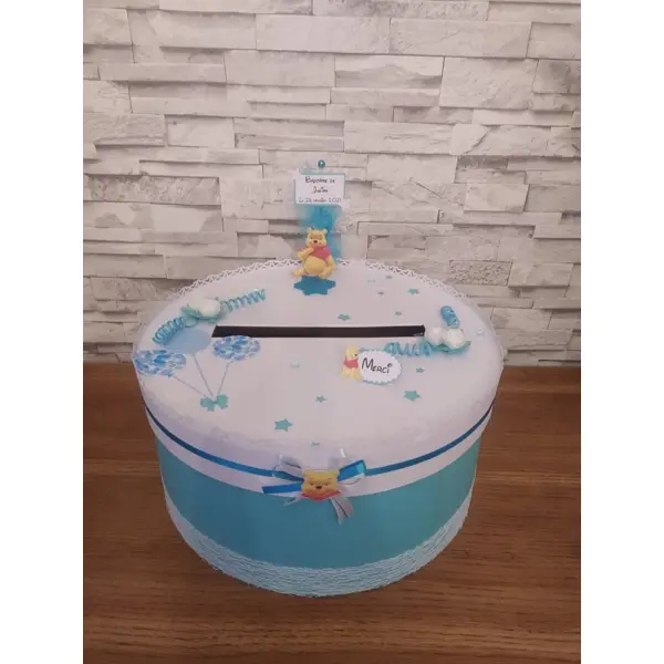 Urne de baptême thème winnie l'ourson, couleurs aux choix