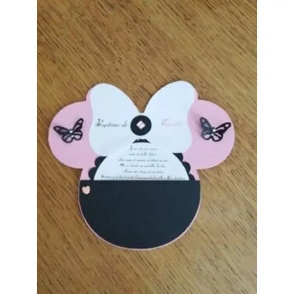 Faire part forme tête minnie , idéal baptême , anniversaire
