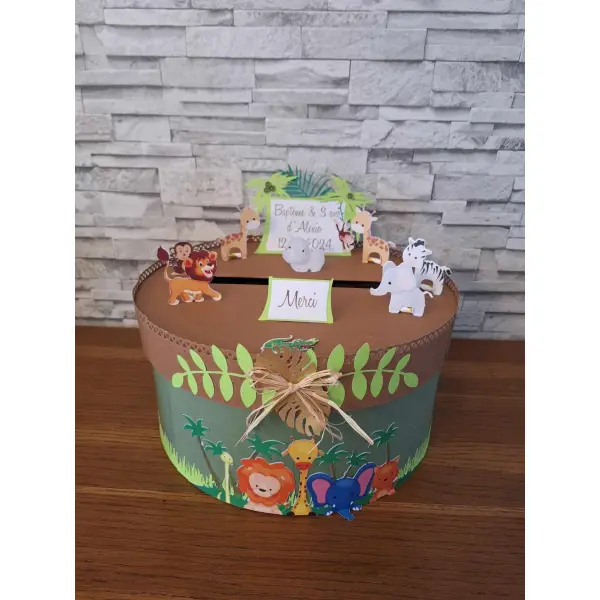 Urne animaux de la jungle / safari pour baptême ou anniversaire