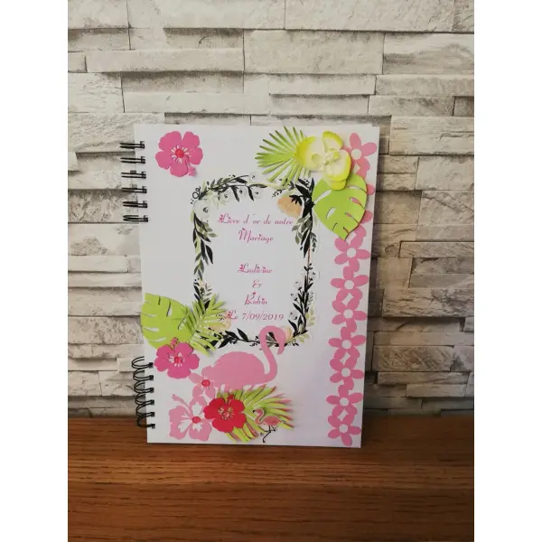 Livre d'or pour mariage , anniversaire ou baptême thème flamand rose