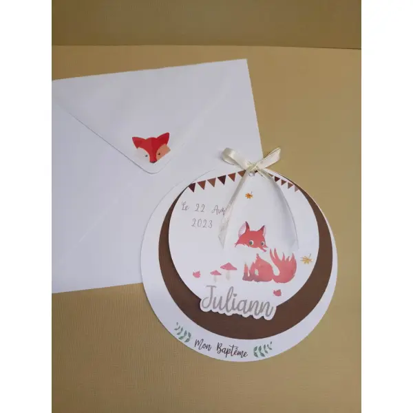 Faire part baptême ou anniversaire thème renard avec photo