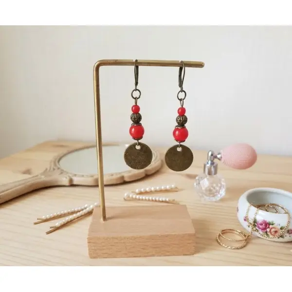 Boucles d'oreilles pendentif métal et perles en verre imitation jade