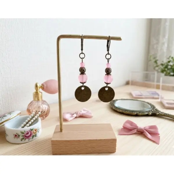 Boucles d'oreilles pendentif métal et perles en verre givrées