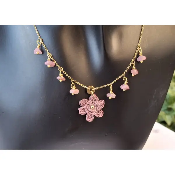 Collier ras du cou "poudré & rhodonite"