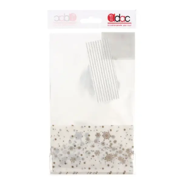 Sachets bonbons flocons dorés + liens - 14 x 23 cm (x 10)