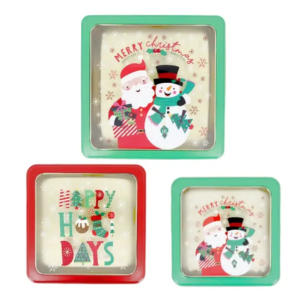 Boîtes à biscuits de Noël carrés x 3 motifs assortis