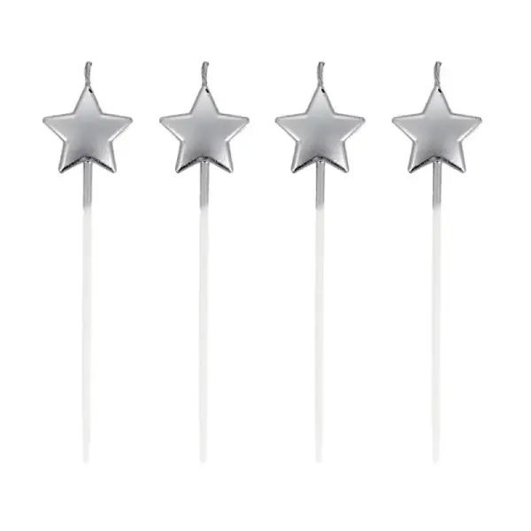 4 bougies étoiles à piquer argentées