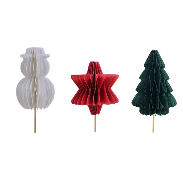 Décors à piquer en papier nid d'abeille, 3 décors thème noël