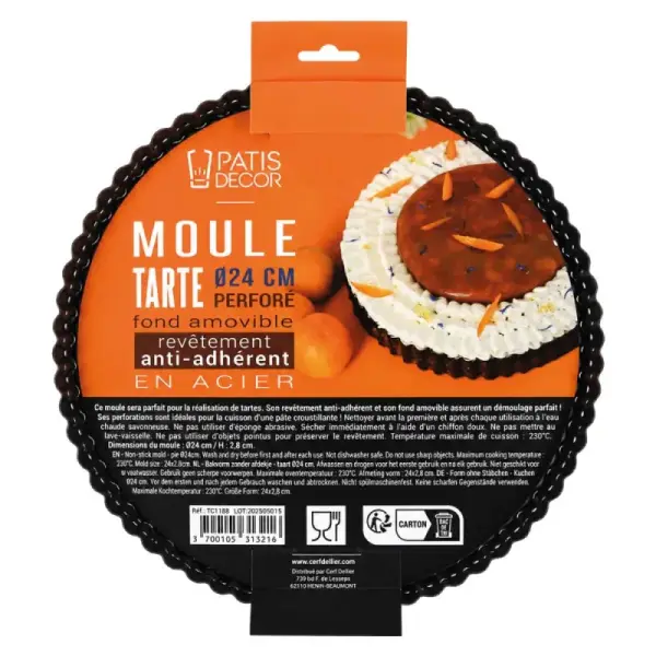 Moule à tarte perforé à fond amovible en acier antiadhérent sans PFAS