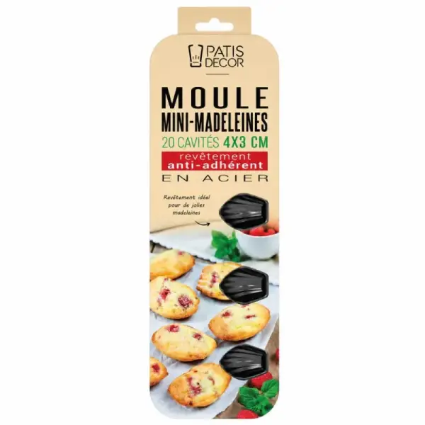 Moule 20 mini-madeleines en acier antiadhérent sans PFAS 4x3cm