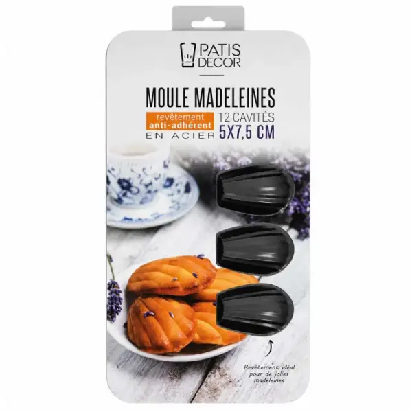 Moule 12 madeleines en acier antiadhérent sans PFAS 7,5x5cm