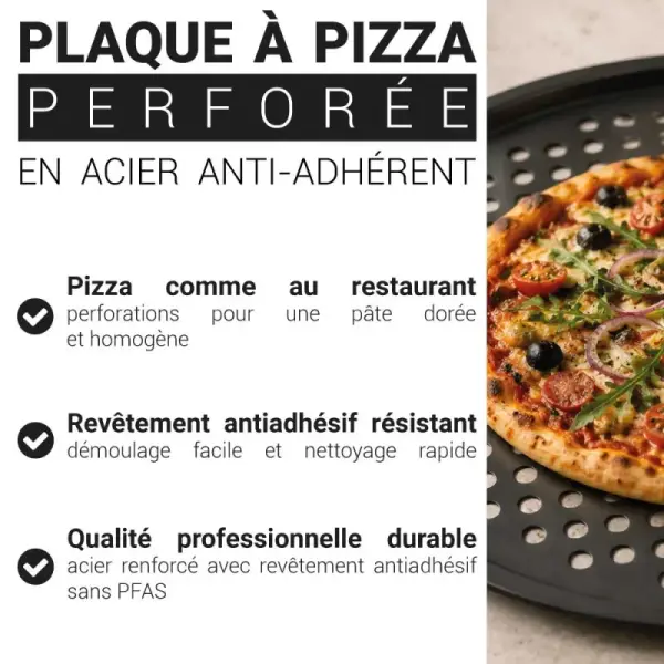 Plaque à pizza perforée en acier antiadhérent sans PFAS Ø30cm