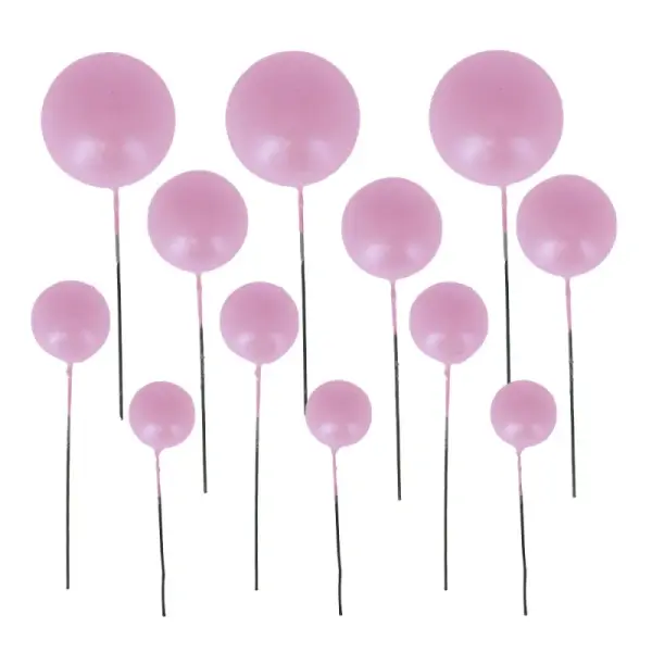 Décors à piquer de 12 boules roses