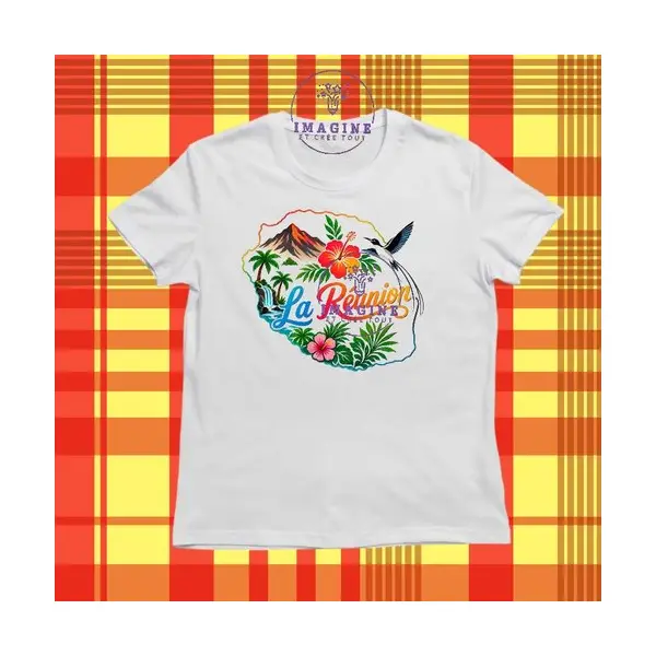 T-shirt personnalisé pour jeunes - col rond - sublimation - carte - île de la réunion - 974