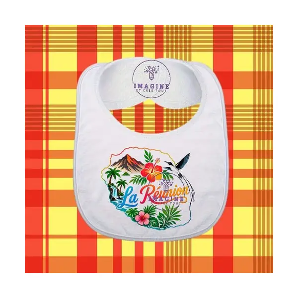 Bavoir - sublimation - impression infusible ink - carte - île de la réunion - 974