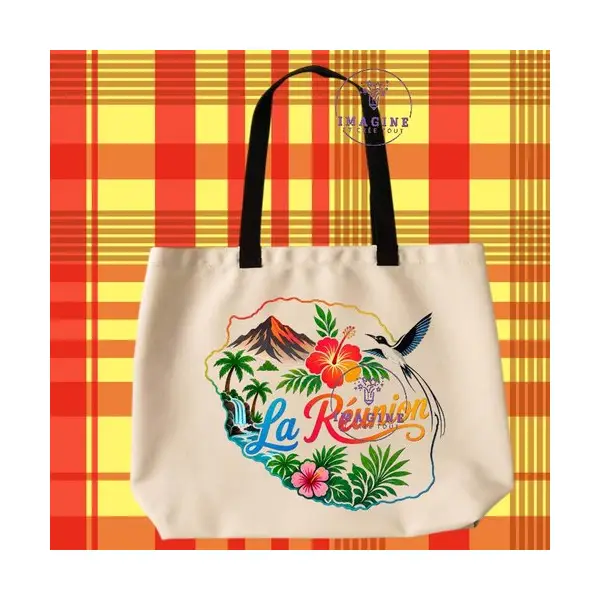 Tote bag taille l - sublimation - impression infusible ink - carte - île de la réunion - 974