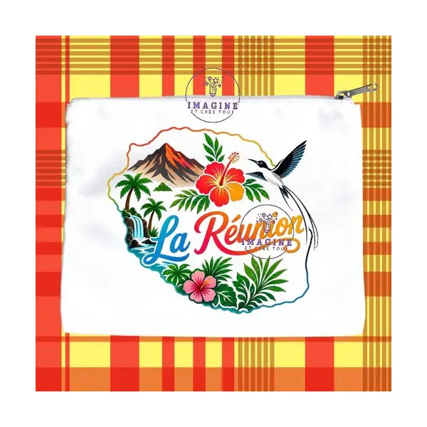 Trousse l - maquillage - sublimation - impression infusible ink - carte - île de la réunion - 974