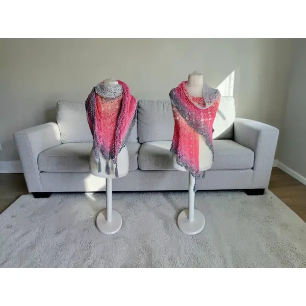 Grand châle dégradé rose et gris 100%coton 190x90