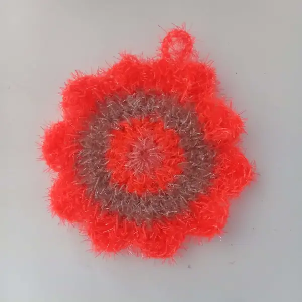 Eponge de douche ou vaisselle, gratounette, ecoresponsable, éponge orange fluo et beige