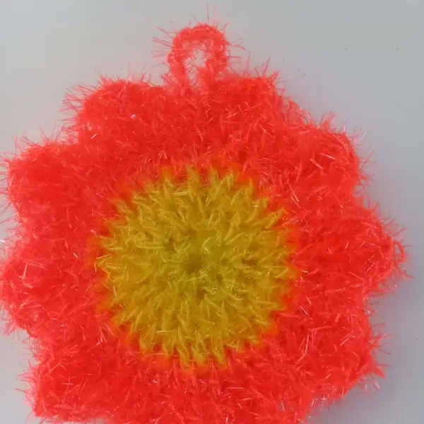 Eponge de douche ou vaisselle, gratounette, ecoresponsable, éponge orange fluo et jaune