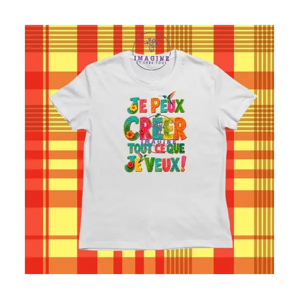 T-shirt personnalisé pour jeunes - col rond - sublimation - texte - motivation - tropique - hibiscus - colibris