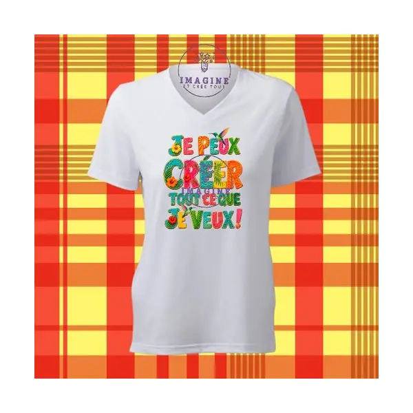 T-shirt personnalisé pour femme - col v - sublimation - impression infusible ink - texte - motivation - tropique - hibiscus - colibris