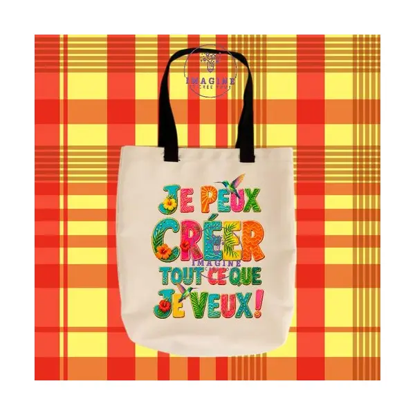 Tote bag taille m - sublimation - impression infusible ink - texte - motivation - tropique - hibiscus - colibris