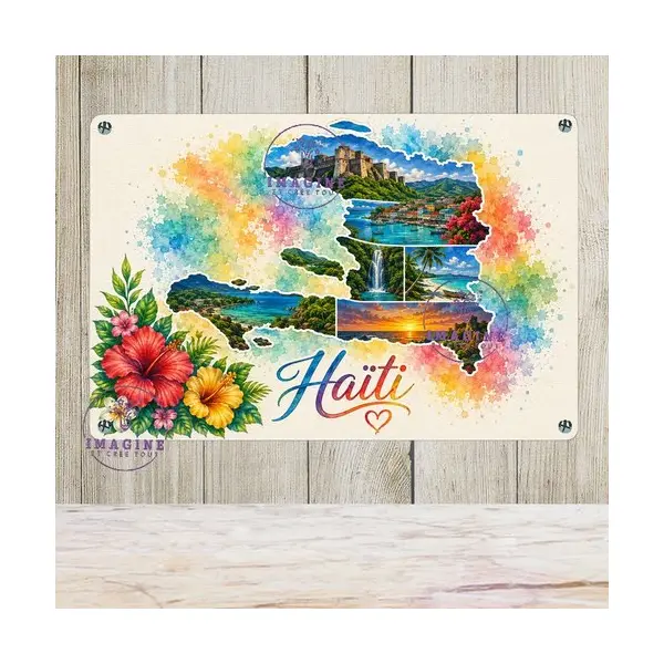 Tableau mural - sublimation - impression infusible ink - plaque aluminium - carte haïti - aquarelle - paysages