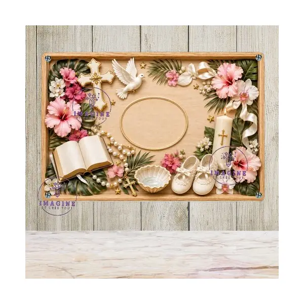 Tableau mural - sublimation - impression infusible ink - plaque aluminium - baptême bébé fille - effet 3d