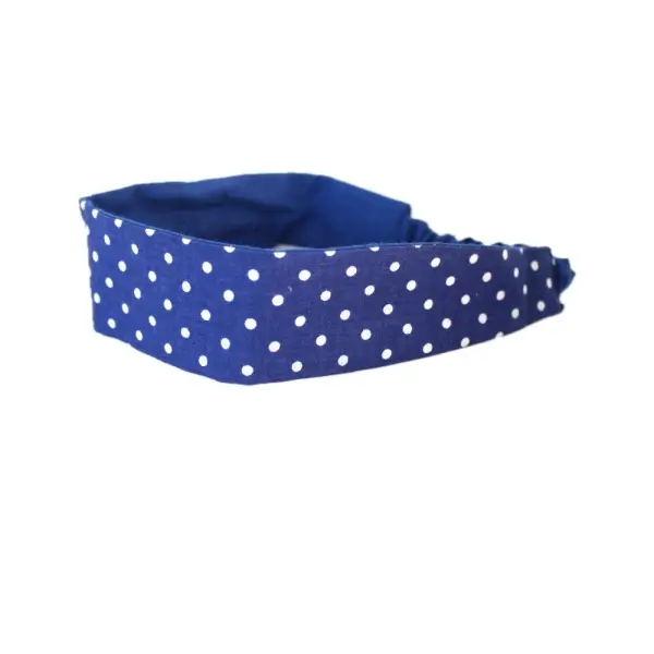 Bandeau cheveux femme pois bleu marine et blanc