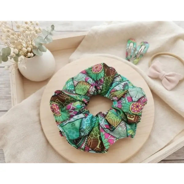 Chouchou coton vert multicolore