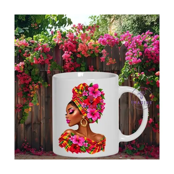 Mug - tasse - sublimation - impression infusible ink - silhouette - femme - tropique - madras