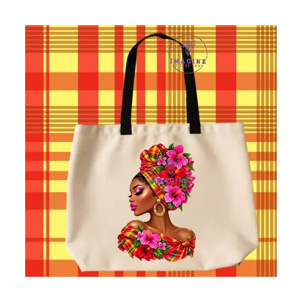 Tote bag taille l - sublimation - impression infusible ink - silhouette - femme - tropique - madras