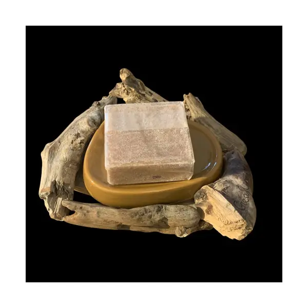 Porte savon en bois flotté et coupelle marron