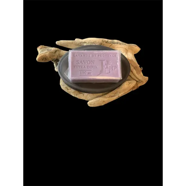Porte savon en bois flotté et coupelle ovale grise