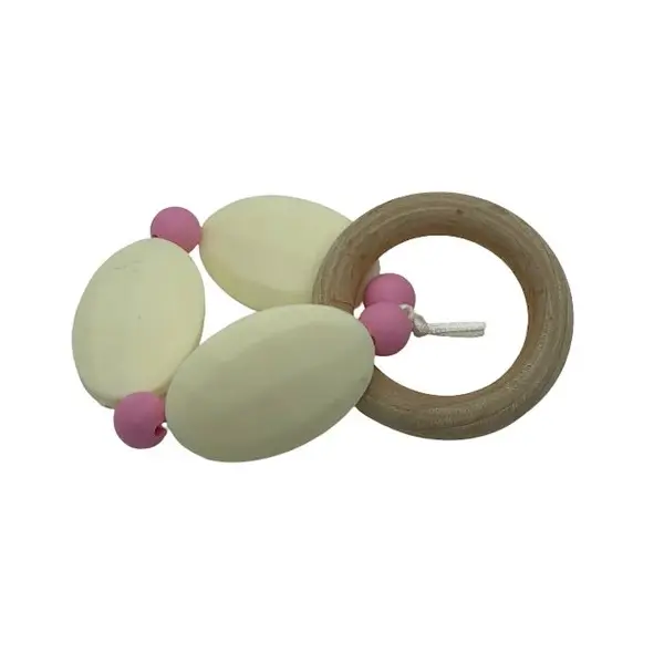 Hochet de dentition rose et crème inspiration montessori